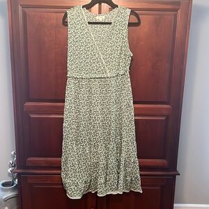 Max Studio Green Floral Sleeveless Wrap-Style Dress
